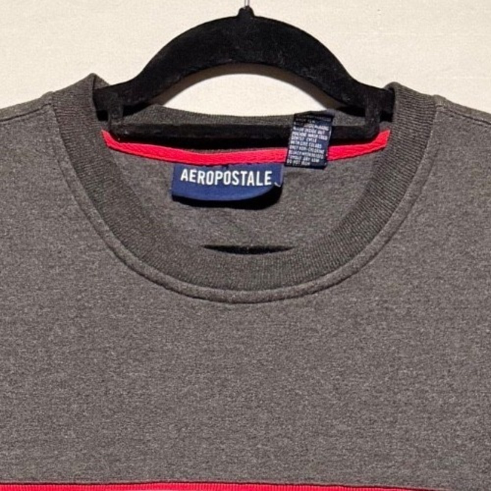 Aeropostale Dark Gray w/Red Stripe Crewneck Pullover Mens XL, 87 Patch, Y2K - Picture 3 of 9